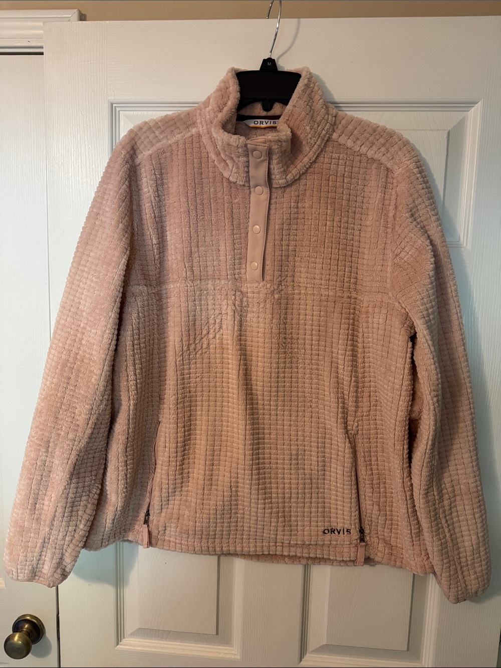 Orvis Blush Pink Waffle Plush Snap Pullover